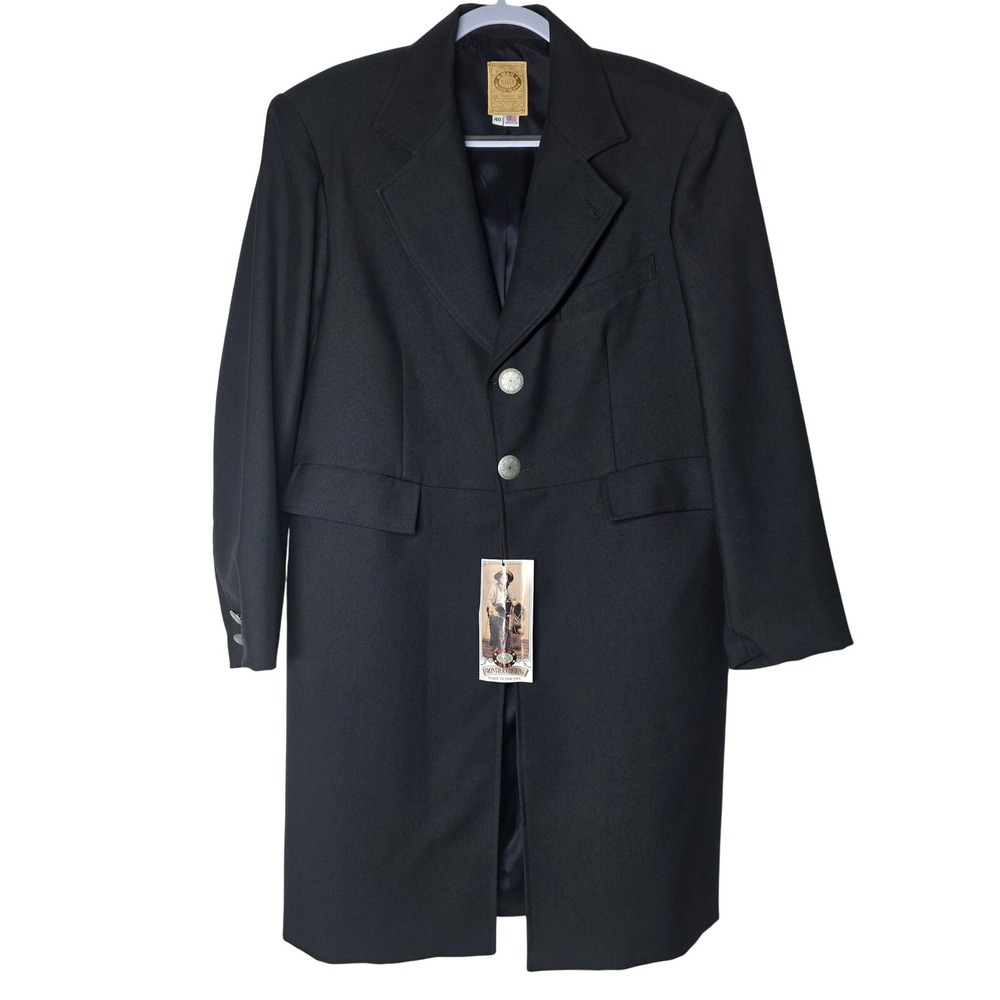 Wah Maker Frontier Clothing Mens Black Wool Blend Frock Coat Jacket Size 40 USA
